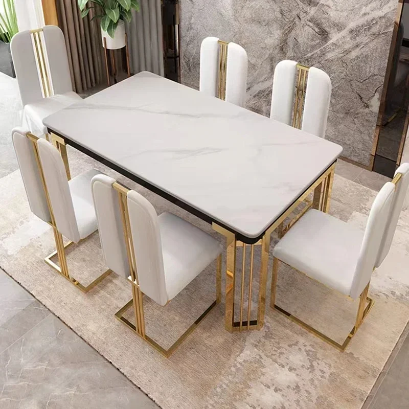 

Metal Nordic Luxury Dining Table Kitchen Chairs Natural Design Center Dining Table Restaurant Marble Eettafel Furniture HDCZ