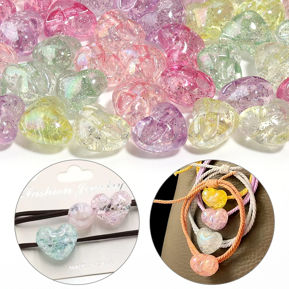 10pcs/lot Heart Crack Acrylic Beads Love Shape Loose Beads For Jewelry Making DIY Necklace Bracelet Hair Rope Decor Accessories