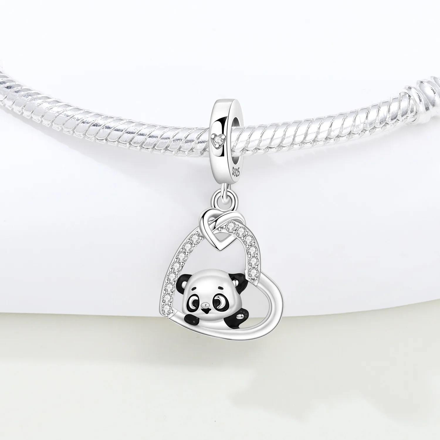 Cycuff 925 فضة لطيف الباندا الحيوان الخرز المعلقات الأصلية سوار حلية مجوهرات حفلة لتقوم بها بنفسك الهدايا العصرية
