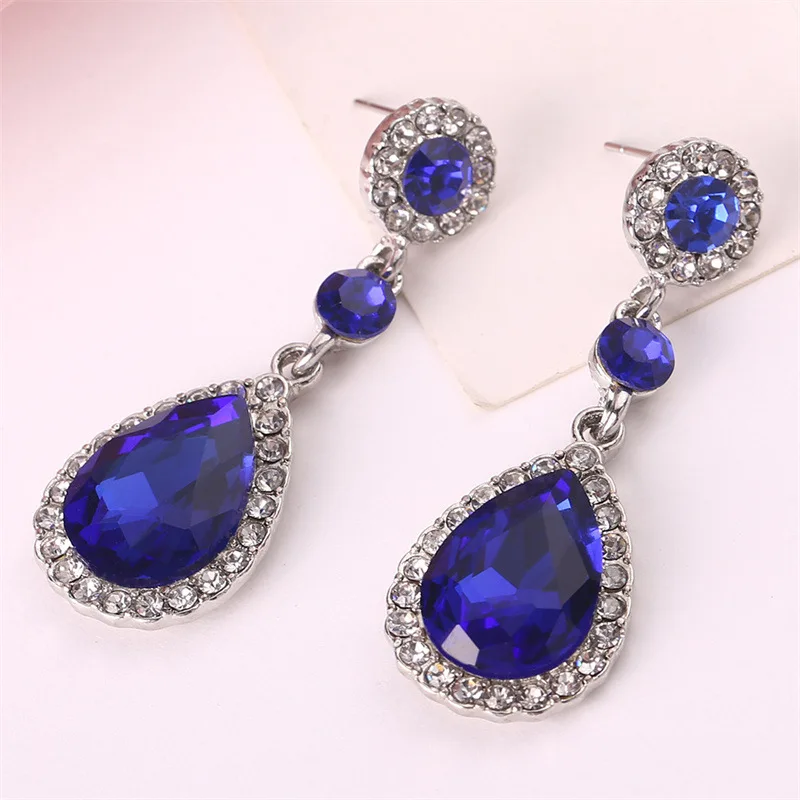 Luxury Bridesmaid Crystal Drop Earrings for Wedding Party Zircon Water-Drop Dangle Earrings Geometry Round Fashion Jewelry Gift