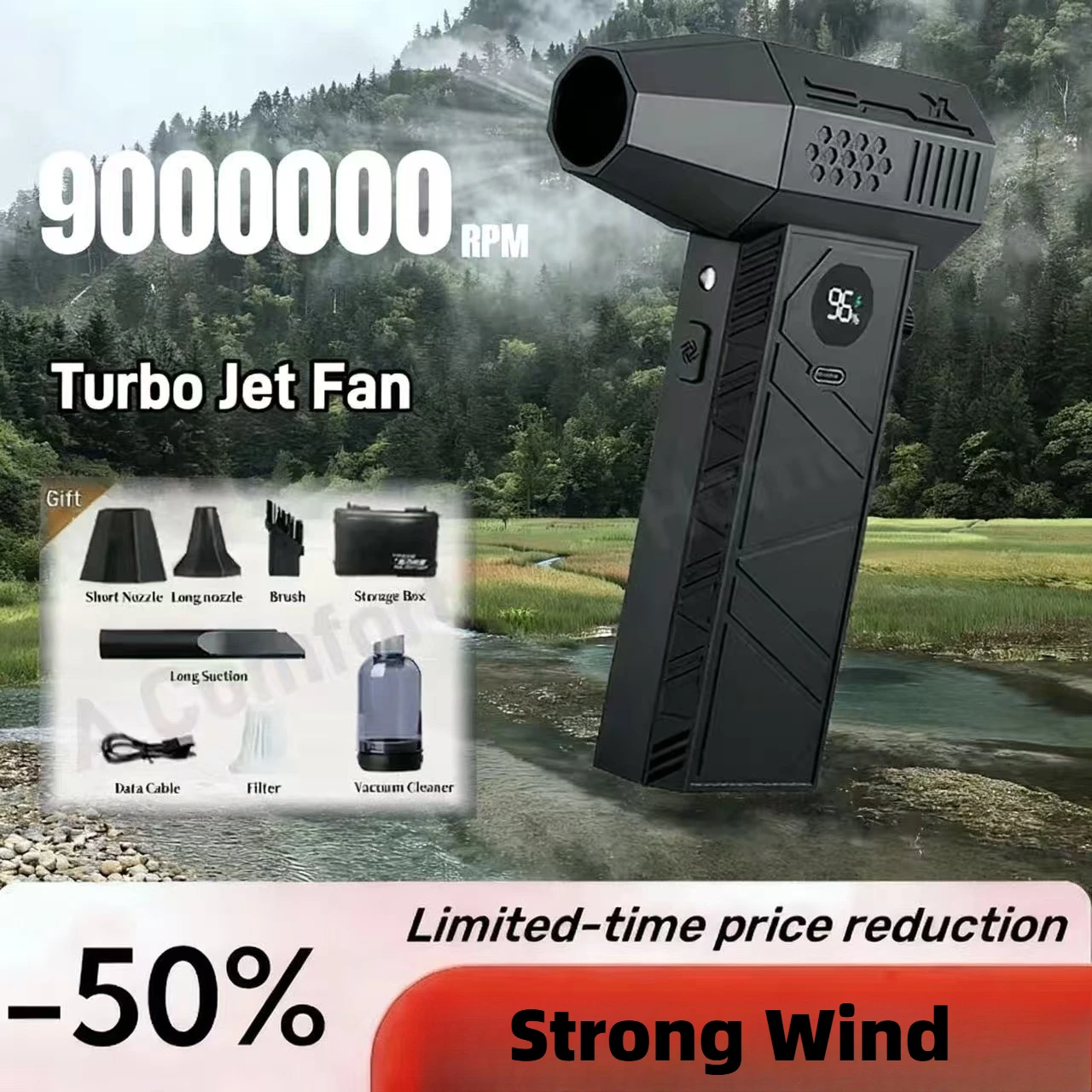 

Турбореактивный вентилятор, 900000 об/мин, электрическая воздушная тряпка, регулируемая скорость ветра, турбо-сильный вентилятор, перезаряжаемый светильник, новинка для чистки автомобиля