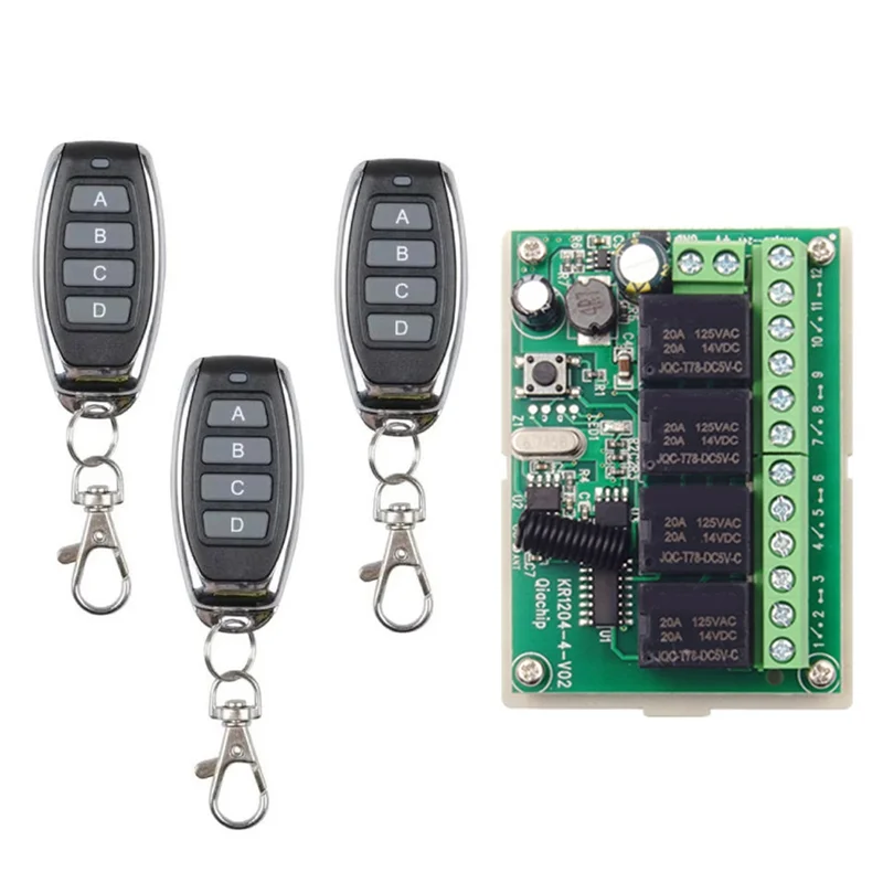 

【A42U】Universal 4-Button Transmitter 433Mhz DC 12V 4CH Relay Switch Wireless Remote Control For DIY Projects