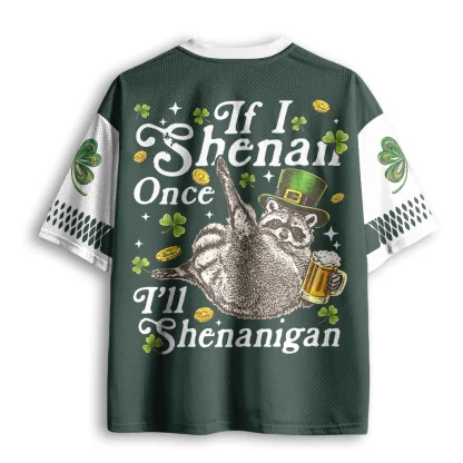 Patrick Raccoon Beer Graphic Mesh V Neck T-shirt Men Clover Print Summer Casual Tee