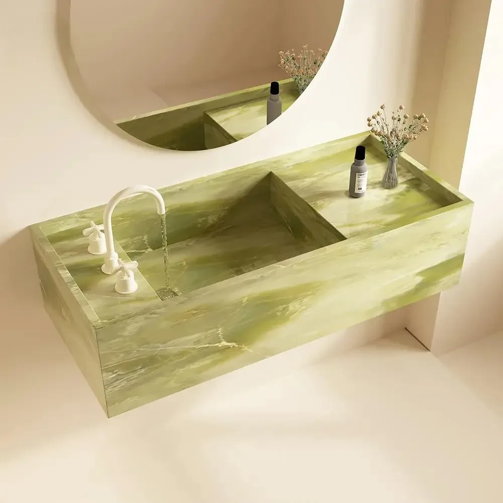 Any Size Custom Wabi Sabi Blue Jade Marble Sink Natural Ink Veins Raw Organic Texture Multi Stone Selections Artistic Bathroom