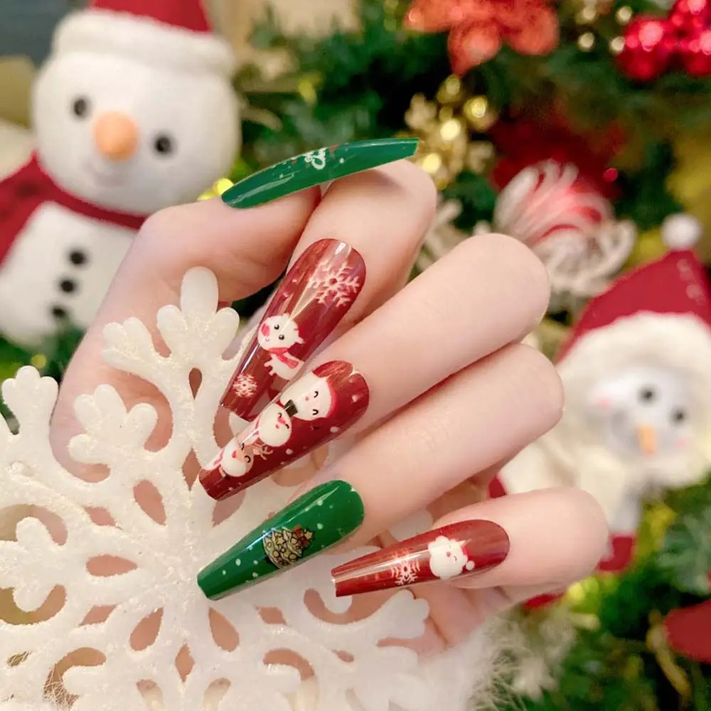 24 pièces/ensemble flocon de neige de noël faux ongles motif d'élan matériel de manucure faux ongles de noël accessoires d'ongles à faire soi-même