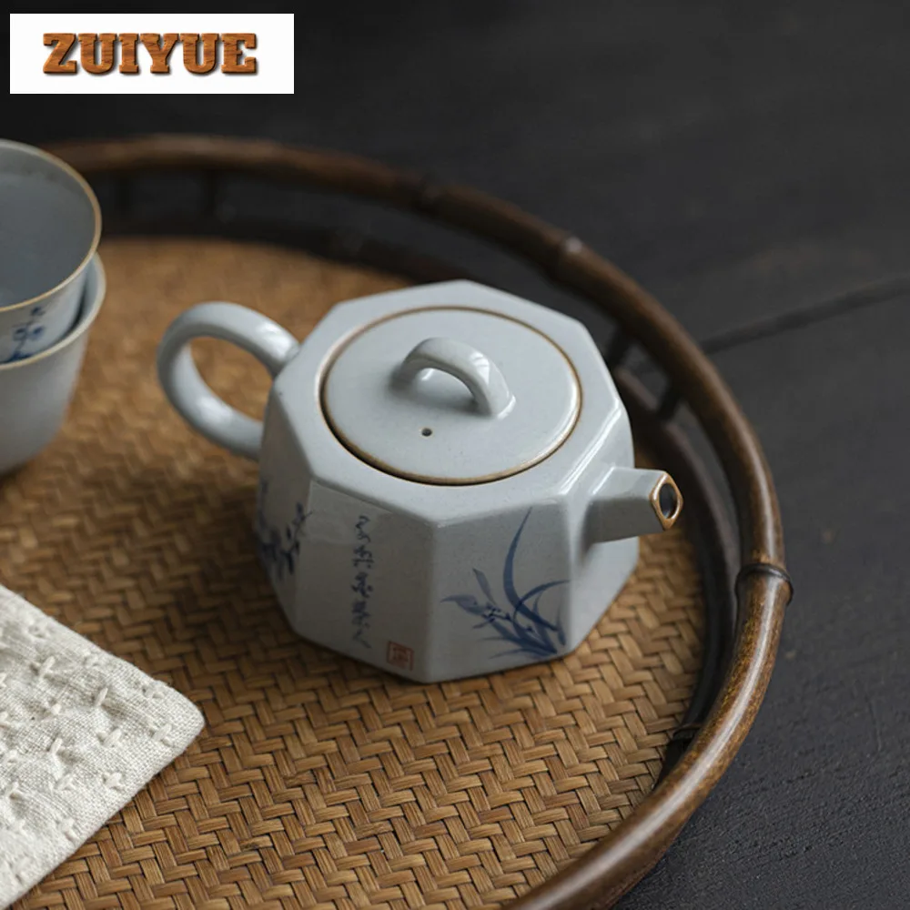 90ml Green Glaze Hand Painted Teapot Household Four Gentlemen Bafang Pot Luxury Pot Tea Maker Kettle Tea Items Services Ornament