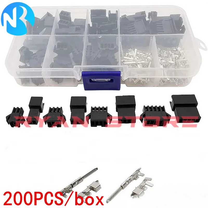 

200Pcs/Box 2.54mm Pitch JST SM 2P3/4/5Pin Dupont Jumper Wire Connector Kit Male/Female Housing Pin Header Crimp Terminal Adapter