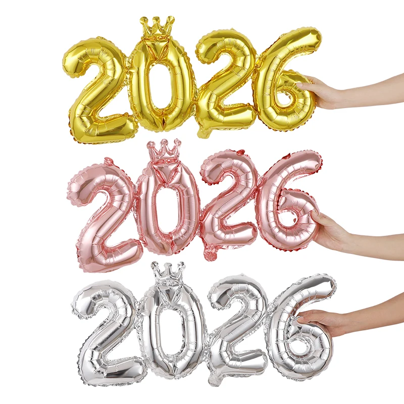 

2026 Gold Crown Foil Number Balloons for 2026 New Year Eve Party Decoration Supplies 2025 Graduation Navidad Christmas Decor
