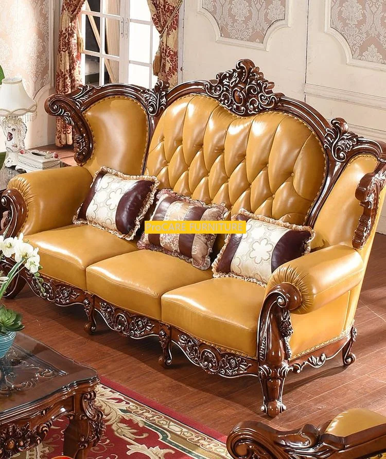 ProCARE Luxury European Style Leather Sofa Turkish Classical Design Antique Couch for Hotel Living Room Furniture