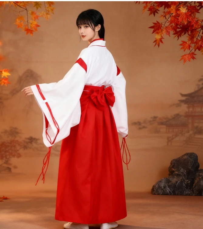 أزياء أنيمي إينوياشا كيكيو التأثيرية كيمونو أحمر وأبيض للملابس اليابانية لعب الأدوار إينوياشايس هاغ ملابس الهالوين هدية