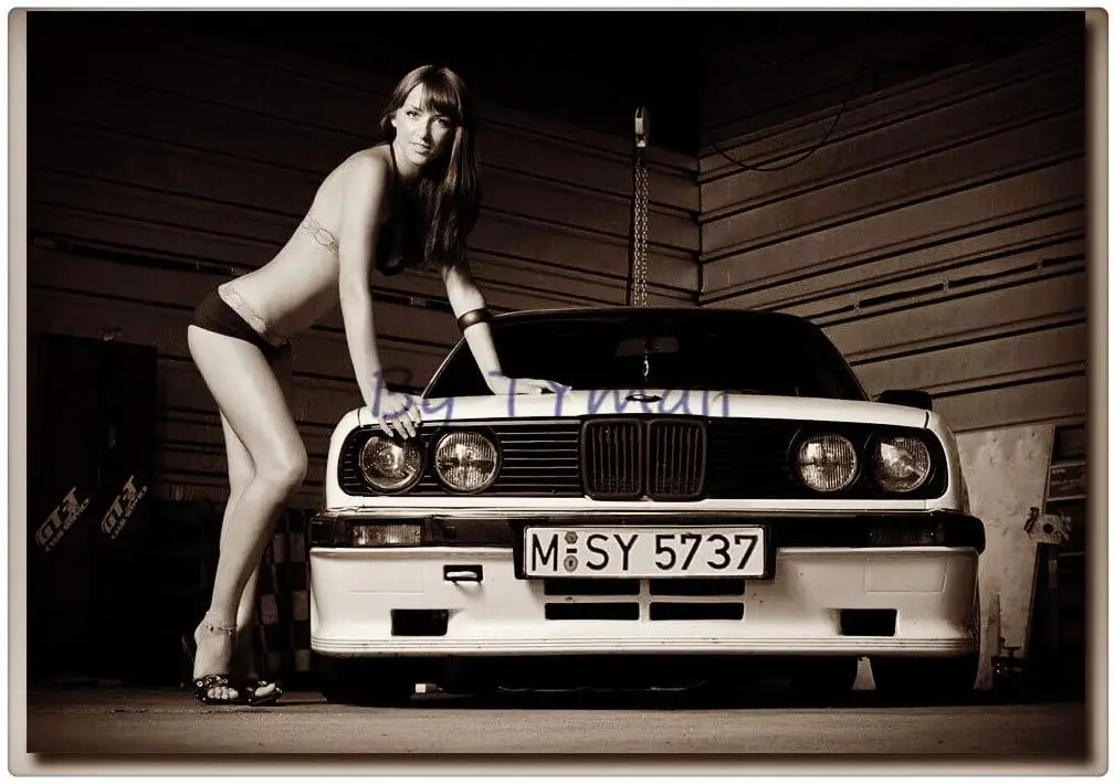 TYmall Vintage Look Pinup Girl Old Car Hot Sexy Metal Poster Man Cave Garage Decor Tin Sign