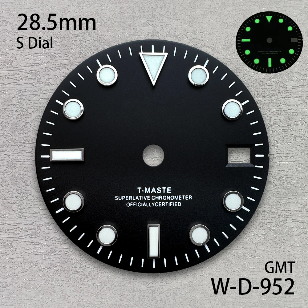 28.5mm GMT Print S Dial Fit NH34 Japanese Automatic Movement Green Luminous Watch Modification Accessories