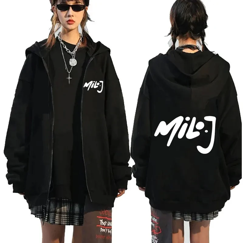 Hoodies com Zíper com Logo do Rapper Milo J, Moda Masculina e Feminina, Sweatshirts com Capuz, Jaquetas Casuais Oversized, Pullovers