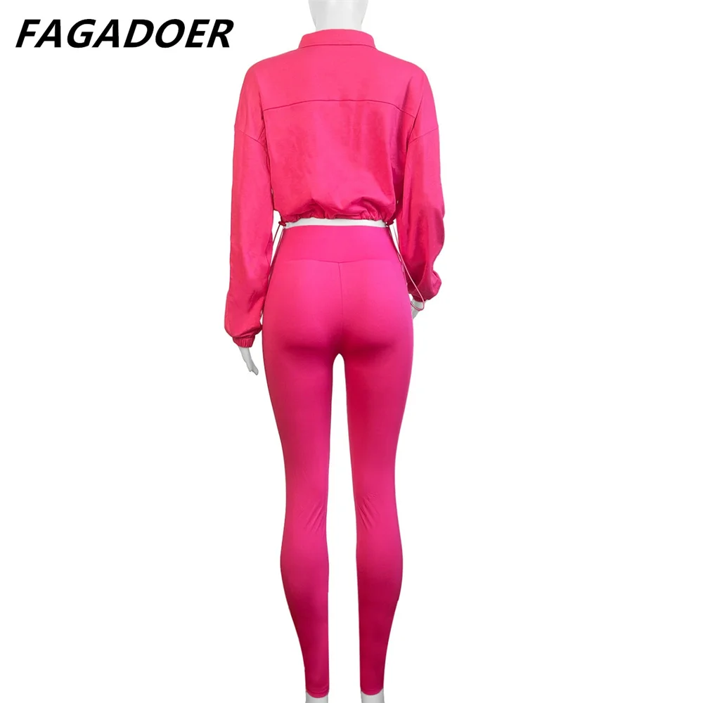 FAGADOER Casual Solid Sporty Two Piece Sets Women Zipper Long Sleeve Drawstring Top And Skinny Pants Outfits Female Tracksuits