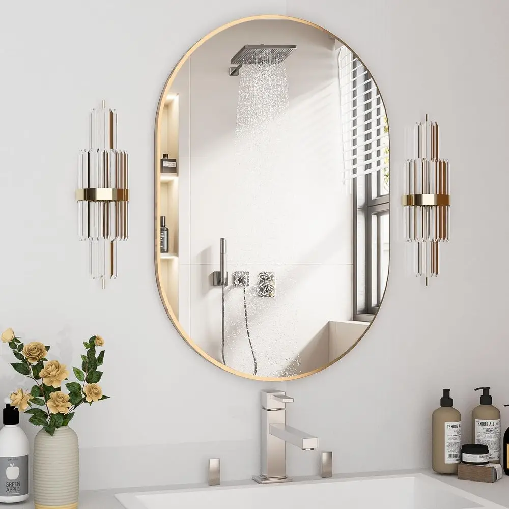

20x30 Inch Oval Wall Vanity Mirror with Gold Metal Frame for Home Decor