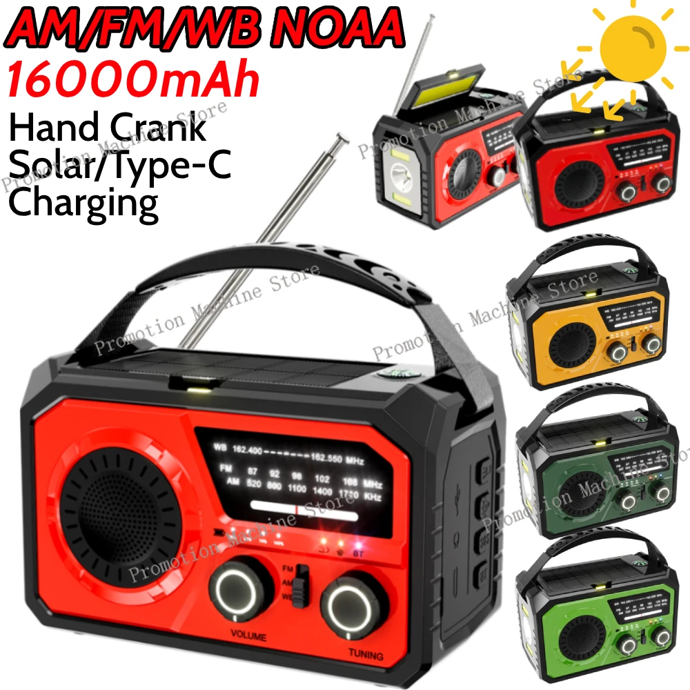

16000mAh AM/FM/WB NOAA Portable Weather Radio LED Flashlight Reading Lamp Emergency Weather Radio SOS Alarm for Outdoor Survival