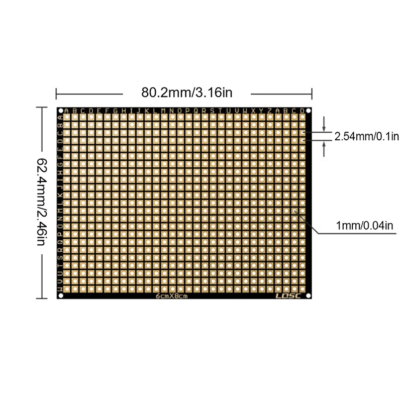 Flexible doppelseitige Leiterplatte FR4 6 x 8 cm 0,4 mm Universalplatine mit Löchern Platine 2,54 Pitch Prototypen Matrixe Druckpapiertafel
