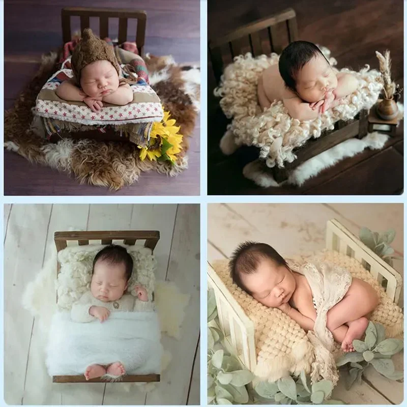 Perabot fotografi Retro buatan tangan tempat tidur kayu tempat tidur bayi dan Pose alat peraga kasur Studio aksesori fotografi baru lahir