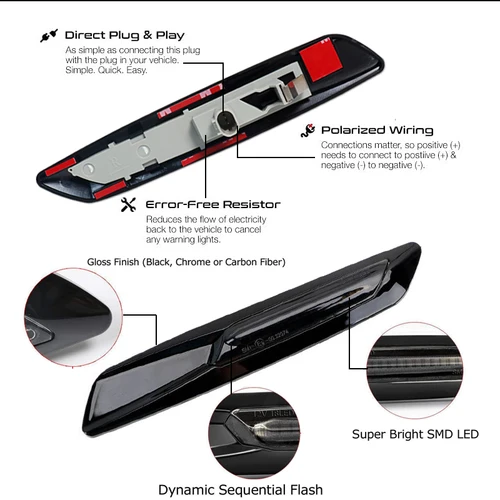 Imagen 2 del producto Indicador lateral Led para coche, luz de giro parpadeante de agua corriente para BMW serie 1, E81, E81, E82, E87, E88, Serie 3, E90, E91, E92, E93, serie 5, E60, E61