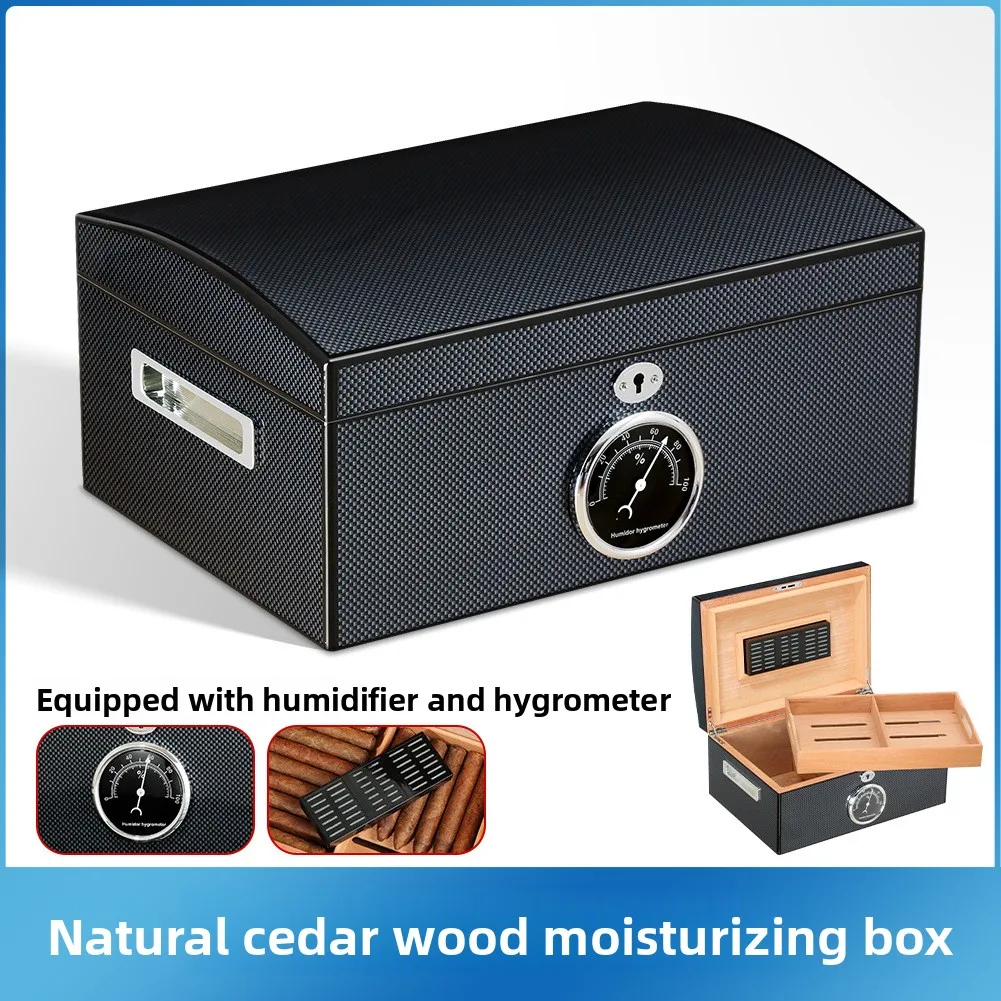 High-end cigar box Double-layer large-capacity cigar moisturizer Cedar wood with key and hygrometer