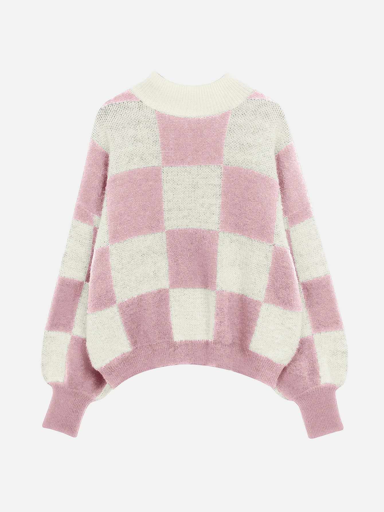 European and American new casual style checkered long sleeved sweet high neck sweater for women