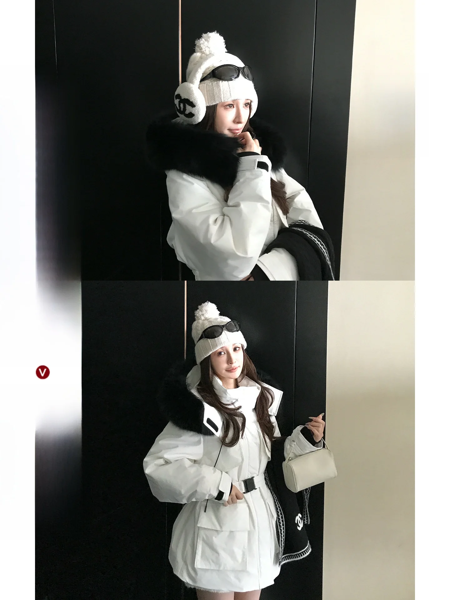 

Skk Store Snowfall Peninsula Fur Collar down Jaet Women's Winter Coat Skiing Warm Long Sve Coat White Du down Filling
