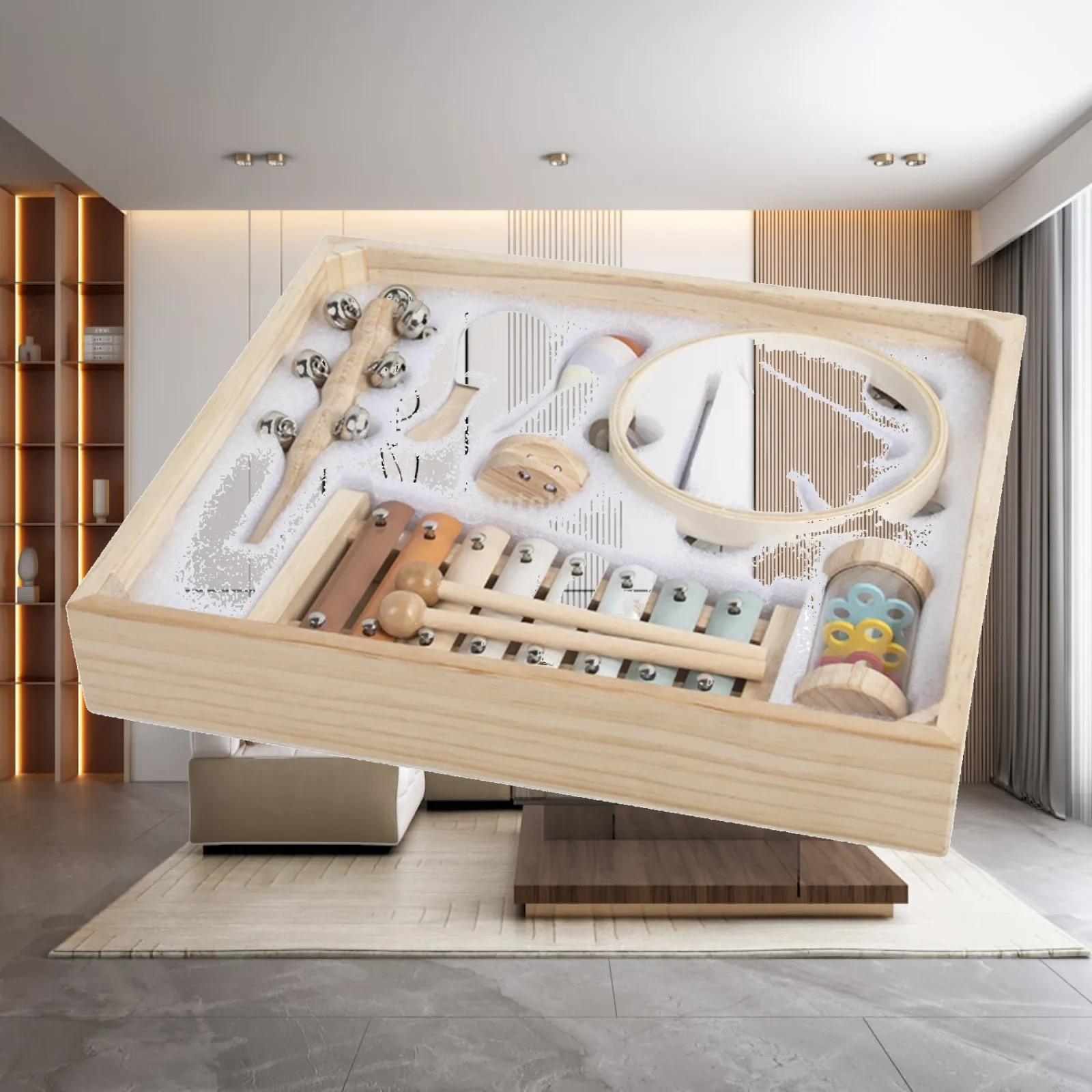 8 Pieces Wooden Music Set with Storage Box Safe Wooden Musical Instruments Percussion Set Child-Centered Toy Early Learning