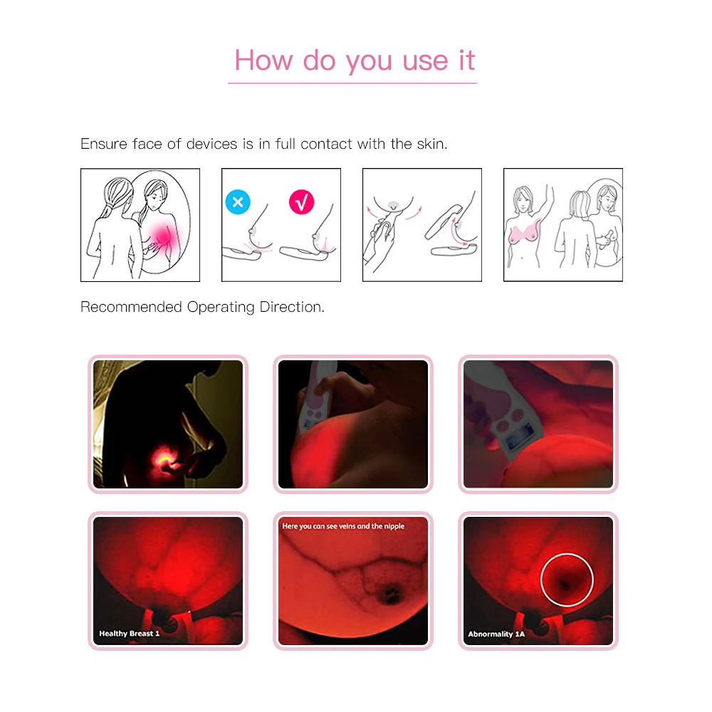 Detección del cáncer de mama mujer autocontrol en casa Dispositivo de detección de luz LED para senos