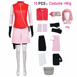 Anime Haruno Sakura Shippuden Cosplay Costume Wig Women Girls Skirt Outfit Unisex Ninja Cartoon Halloween Carnival Costume