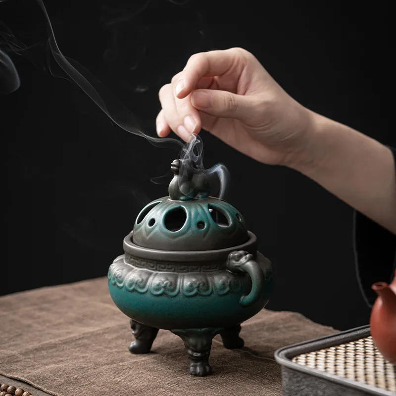 Sandalwood incense burner lucky handmade Pixiu three-legged plate   tea ceremony antique incense holder