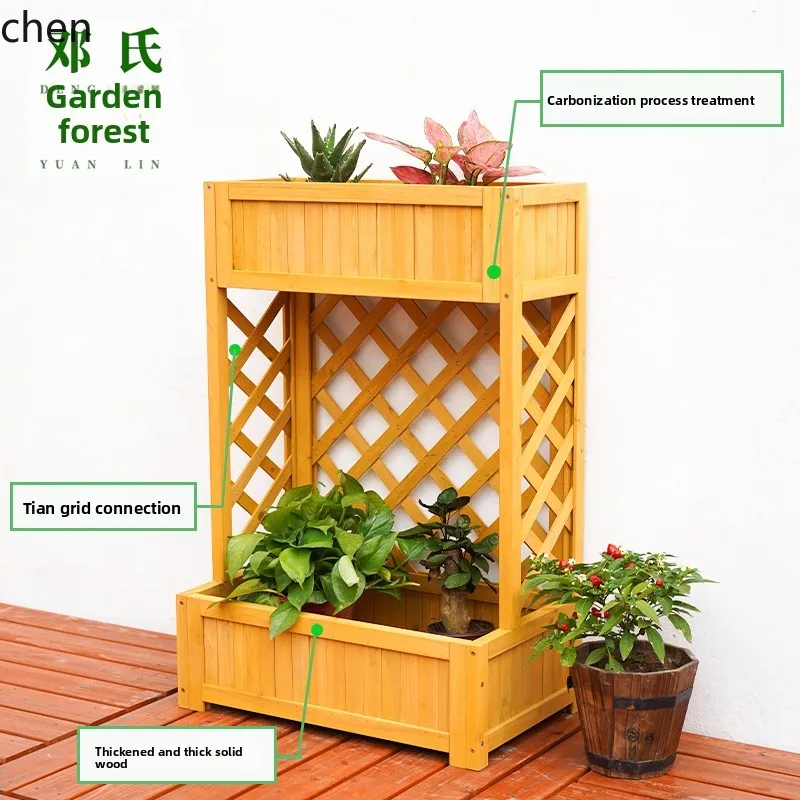 YFY  Partition Solid Wood Climbing Vine Flower Box Carbonized Wood Flower Stand Outdoor Planting Box Double-Layer Flower Pot