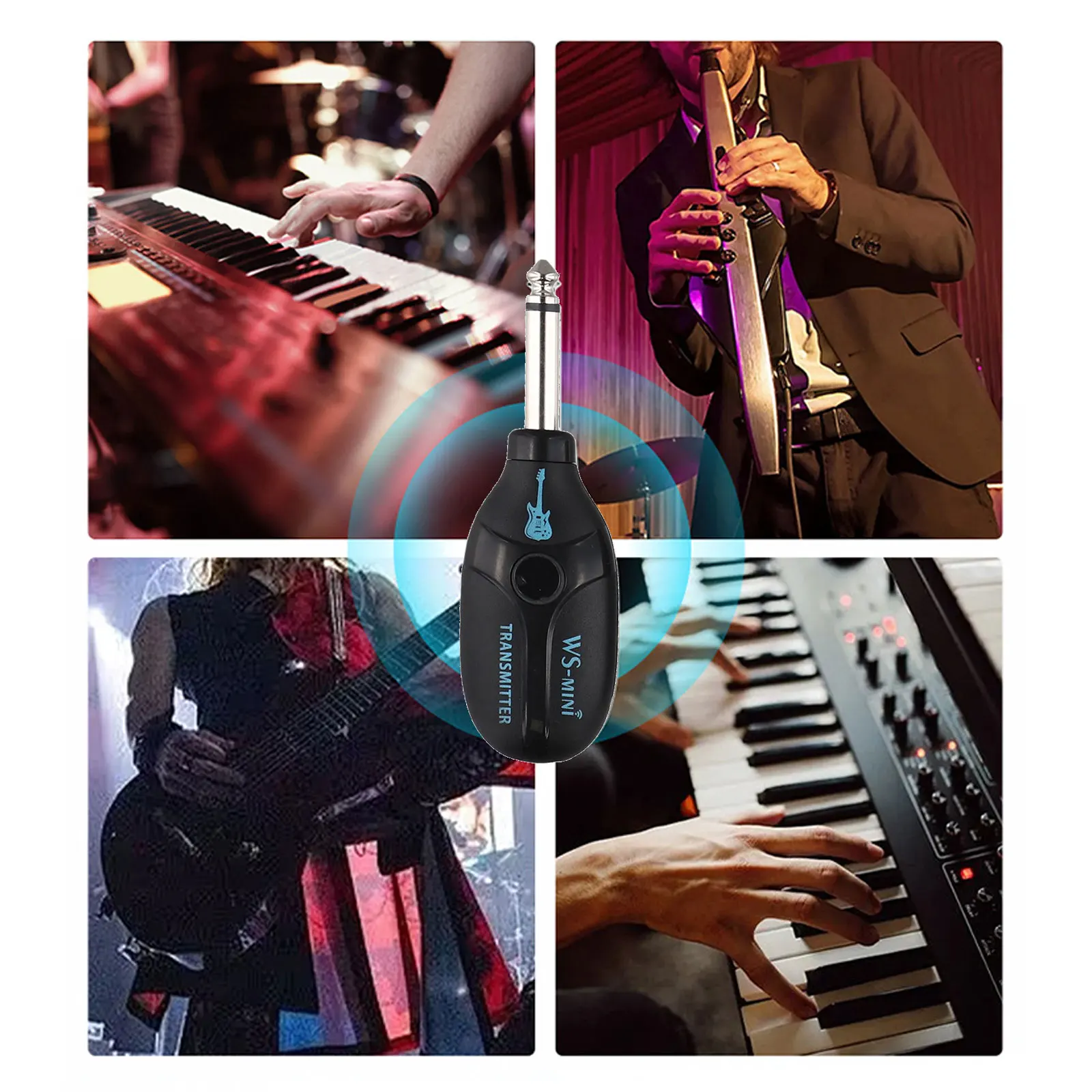 Black Guitar Wireless Transceiver Easy To Use High-Quality Sound Wireless Connectivity Automatic Pairing Studio Recording