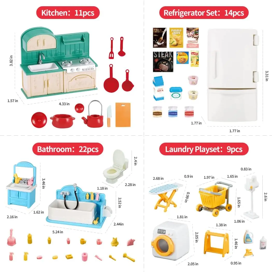 Dollhouse Furniture Miniature Doll House Flexible Koala Dolls Kitchenware Refrigerator Pretend Play Dollhouse Birthday Gifts