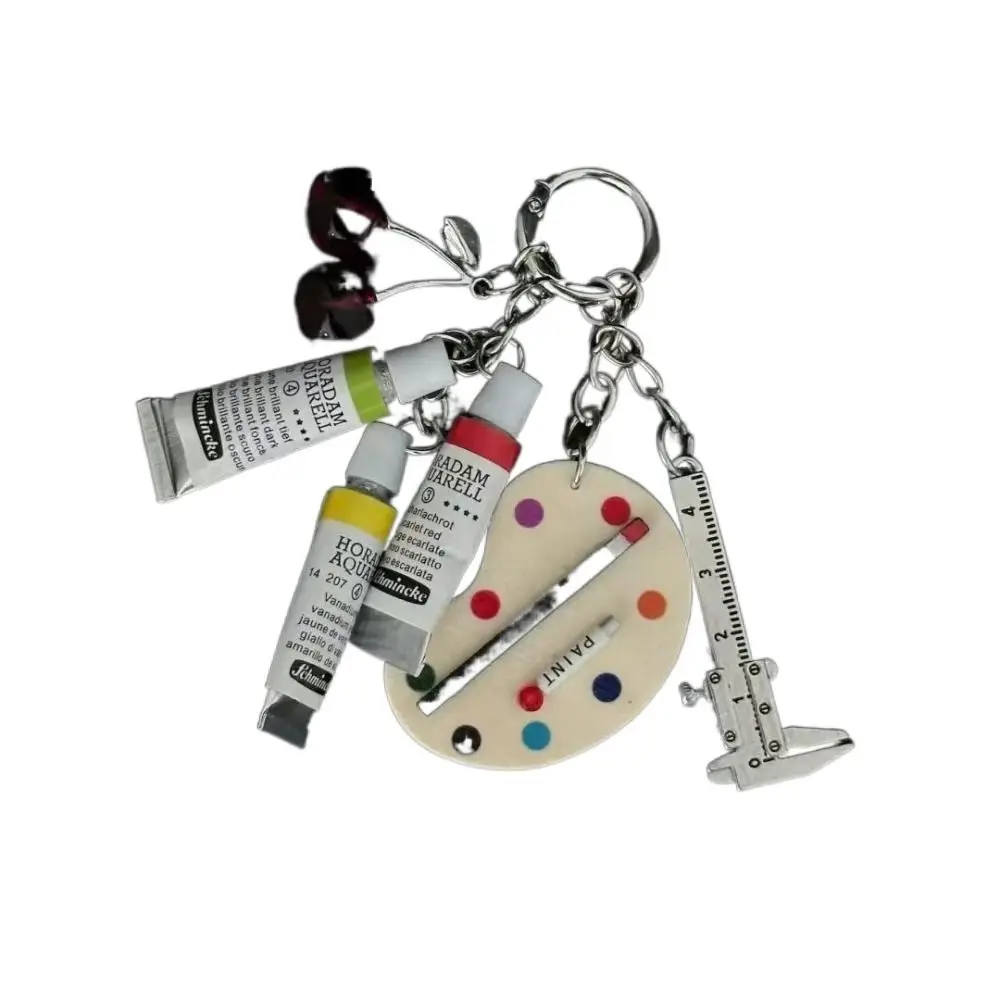 Trendy Handmade Color Palette Keychain Brush Key Ring Car Keychain Paints Rule Bag Ornaments Student