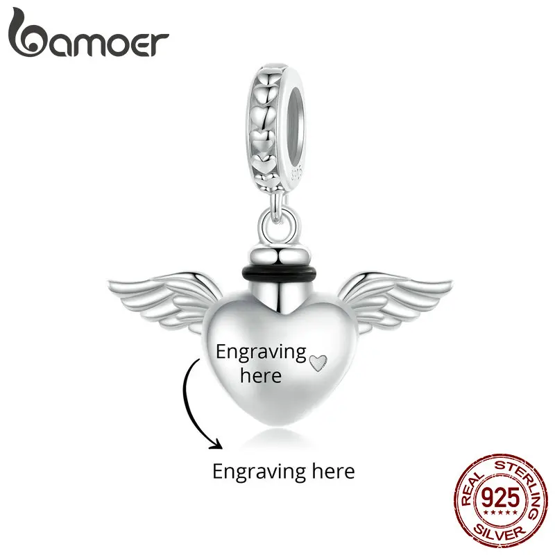 

BAMOER 2024 Custom Jewelry 925 Sterling Silver Pet Memorial Charm Pendant, Personalized Heart Gold Plated Pet Urn Ashes for Dog