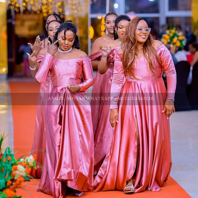 Customized Long Sleeve Plus Size Bridesmaid Dresses African Off Shoulder Wedding Party Dress vestidos de fiestas elegantes mujer