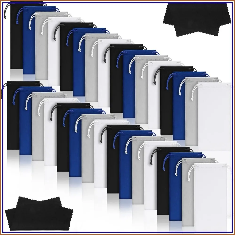 

100 Pcs Microfiber Pouch Bulk Soft Sunglasses Case with 2 Cleaning Cloths for Storage