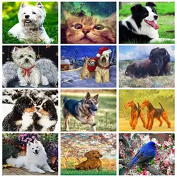 GATYZTORY Crystal Diamond Painting With Frame Animals Dog Cat Bird Jewelry Diamond Mosaic For Adults Kid Gift Wall Art Handiwork