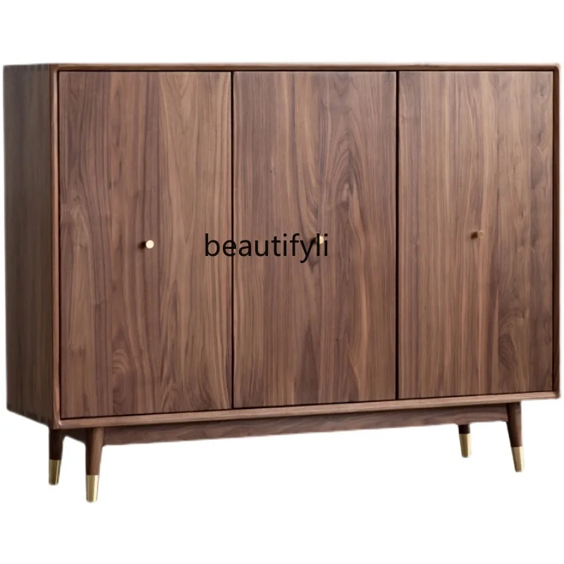 

North American Black Walnut Solid Wood Shoe Cabinet Three-Door Entrance Hall Cabinet Locker Nordic Log storage furniture