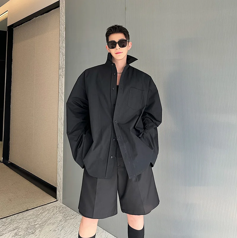 

Dark Ascetic Pure Color Long Sleeve Shirt Men Oversize Loose Trendy Handsome Unisex Silhouette Large Edition Shirt