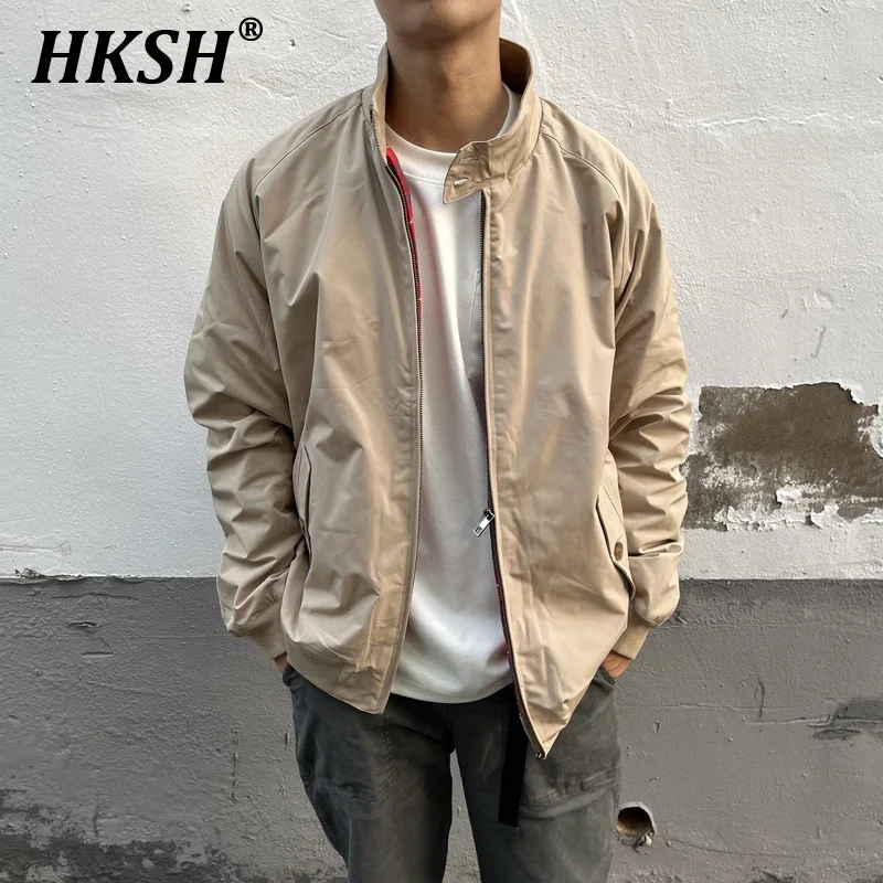 

HKSH Spring Autumn New Men's Tide Thin American Jacket Casual Workwear Stand Collar Motorcycle Windproof Coat High Street HK2303