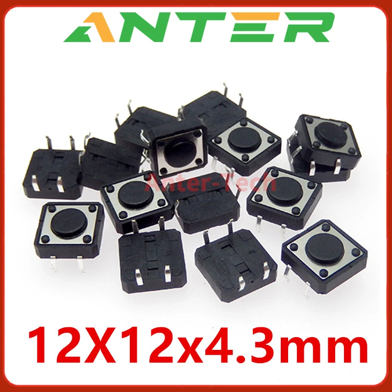 

30PCS 12X12x4.3mm 4PIN dip TACT push button switch Micro key power tactile switches 12x12x4.3 12*12*4.3MM Light touch