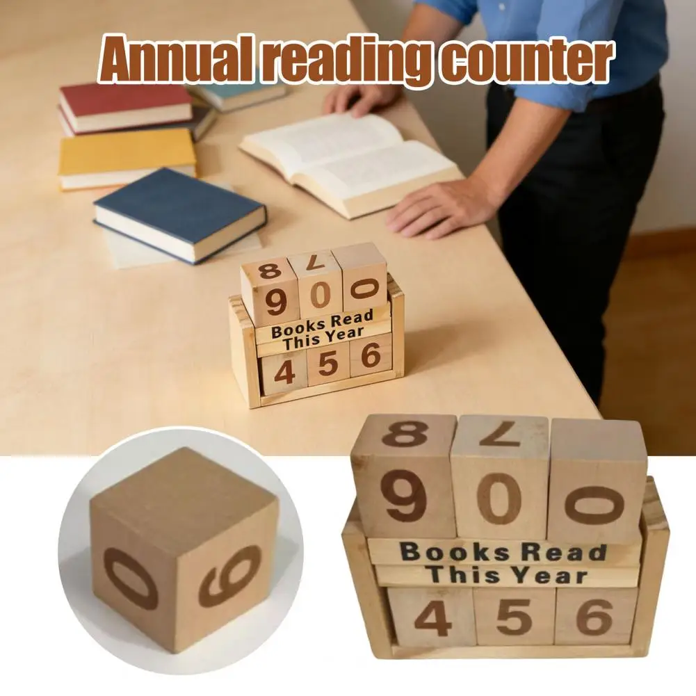 Book Read Counter Book Read This Year Counter Wooden Reading Challenge Tracker with Number Cubes Bookshelf Decoration