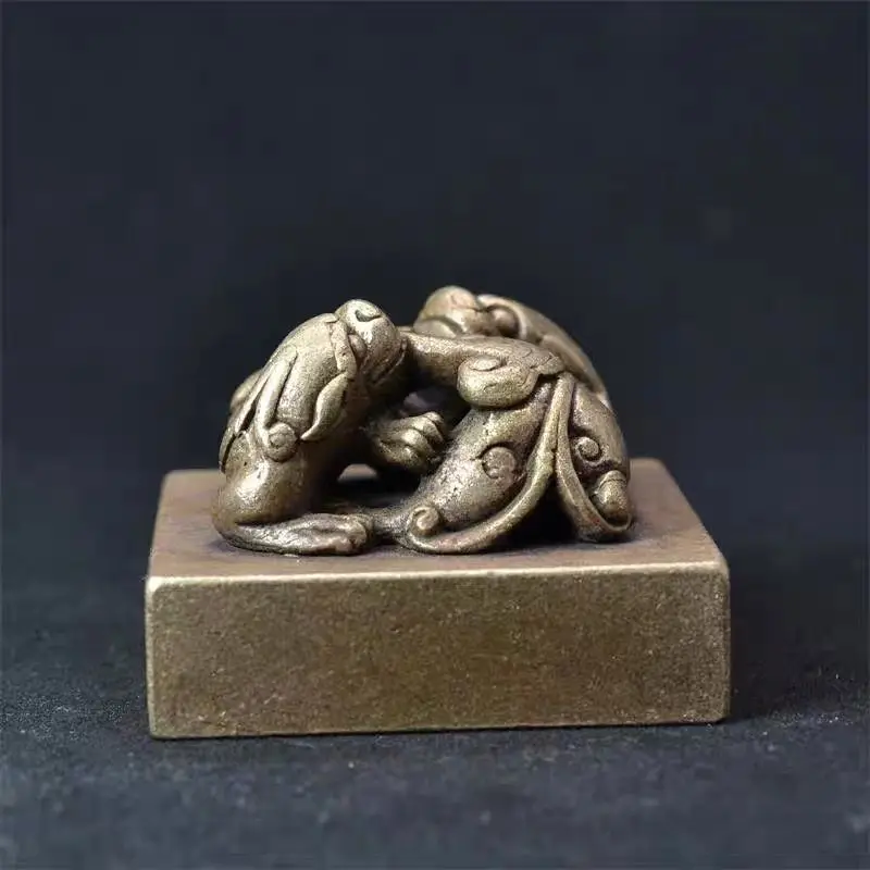 Double Chilong Ruyi Button, Copper Seal, Gold Stone Seal Carving, Seal, Copper Seal, Pure Copper