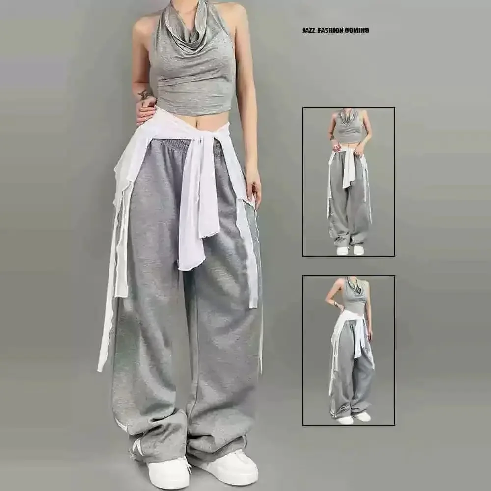 Jeans Pants Decor Irregular Jazz Dance Scarf See Through Harajuku Hip-hop Scarf High Waist Streetwear Jeans Decor