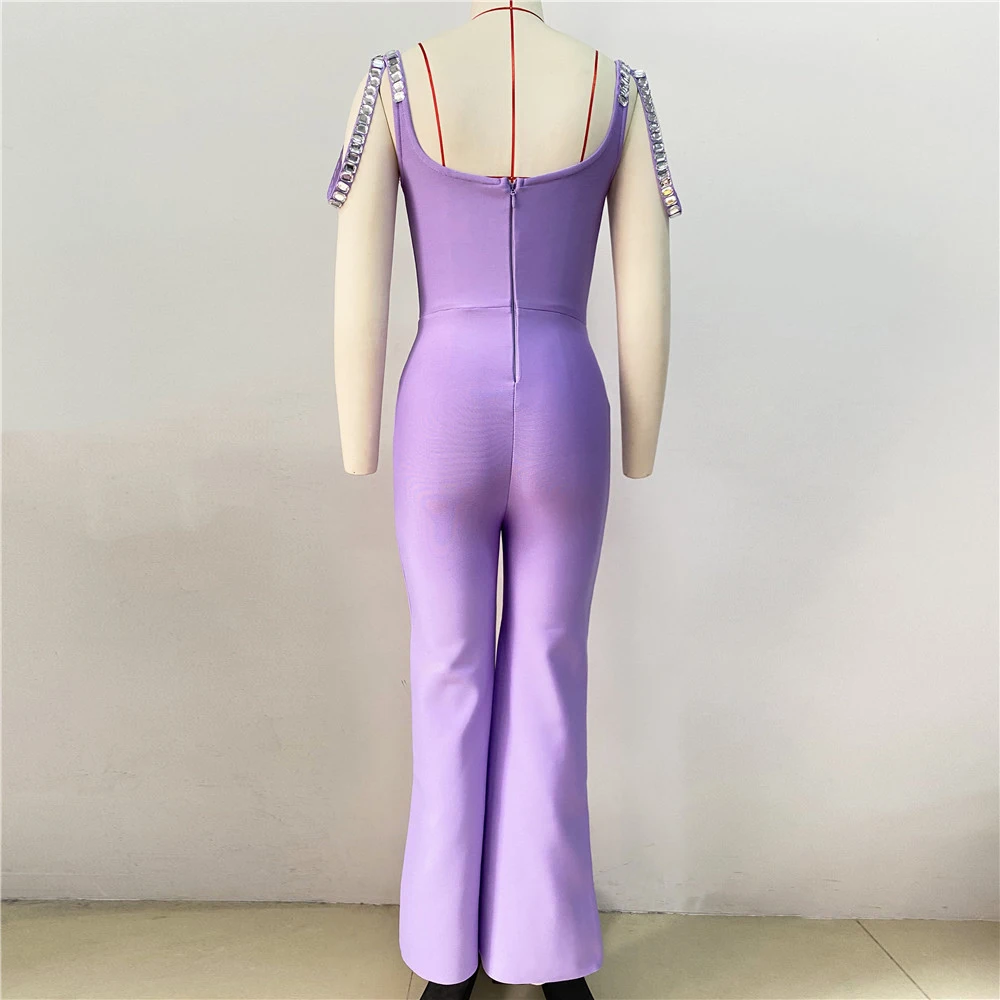 TWOTWINSTYLE Patchwork Diamonds Jumpsuits For Women Square Collar Sleeveless High Waist Slimming Pant Solid Jumpsuit Female New