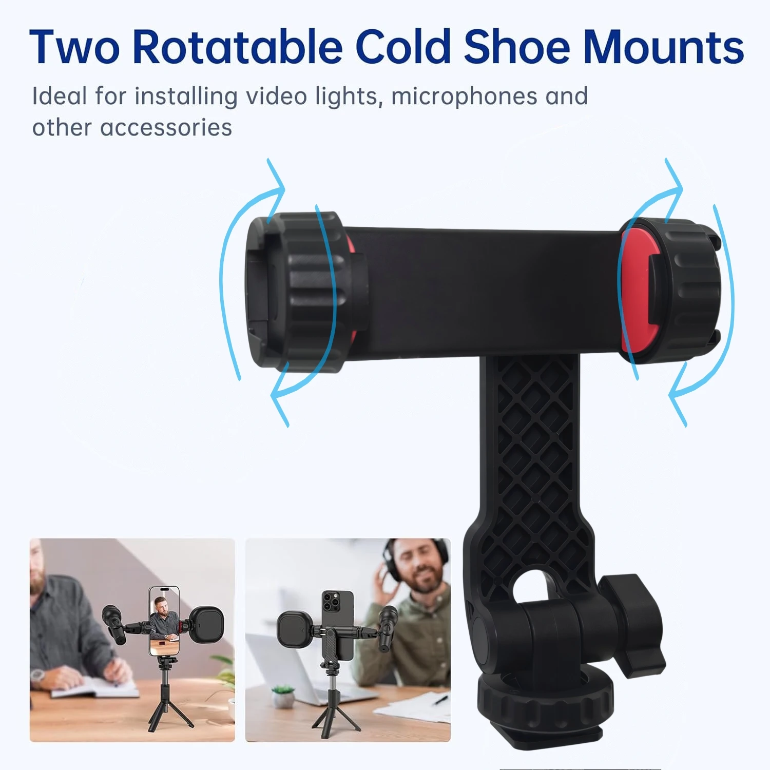 360° Universal Tripod Mount Mobile Phone Clip Holder for iPhone Xiaomi 1/4" Screw With 2 Cold Shoe Mount Adapter
