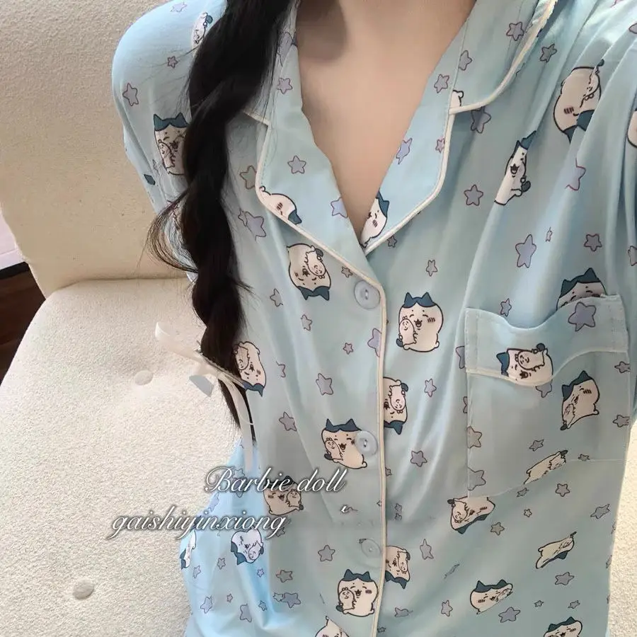 

Kawaii Chikawa Hello Kitty Summer Pajamas Short Sleeved Shorts Anime Cartoon Cute Student Home Clothes Set Girl's Gifts Toys