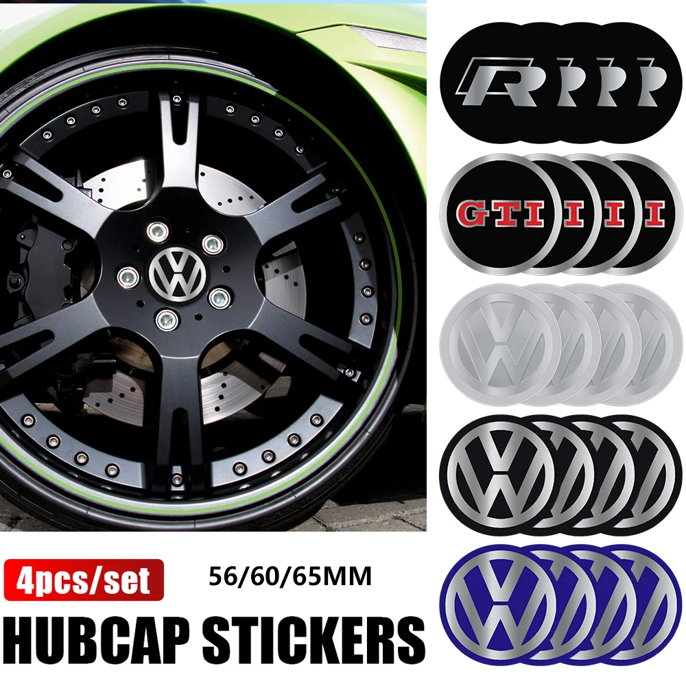 56MM 60MM 65MM Car Wheel Hub Cap Tire Center Emblem Sticker For Volkswagen VW Tiguan Touran GTI Golf 4 5 Passat R Accessories