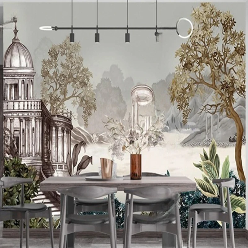 Custom Mural Nordic 3D Wallpaper Hand Painted Castle Building Tree Background Wall Painting Living Room TV Sofa Papel De Parede